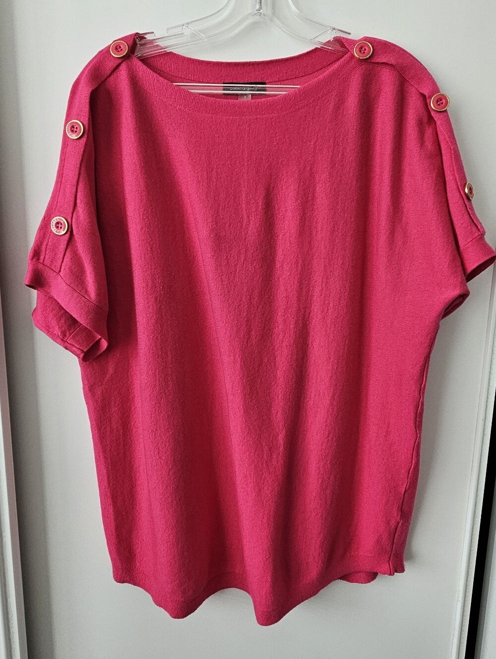 Cable & Gauge Fushia Boat Neck Short Sleeve Sweater Size XL